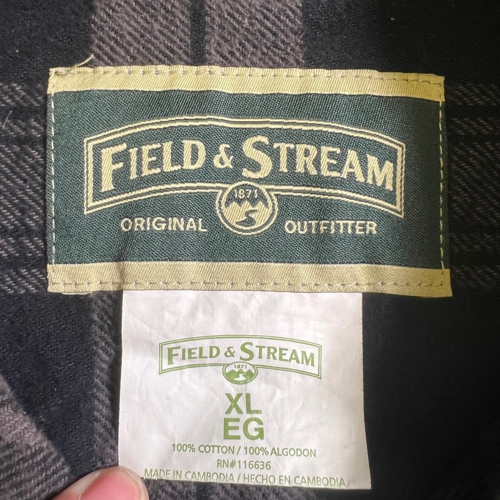 Field & Stream Mens XL Gray Black Plaid Cotton Flannel Button Down Shirt vintage - Picture 2 of 6
